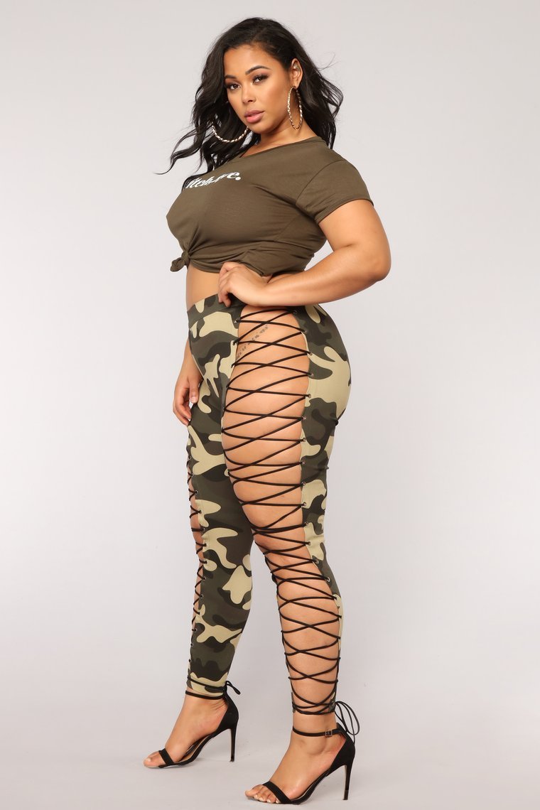 Up To Your Imagination Lace Up Camo Pants - Olive