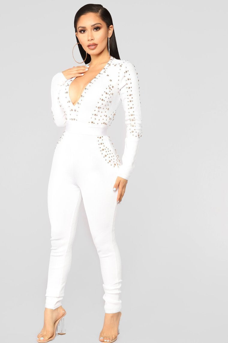 Rooftop Nights Bandage Jumpsuit - White
