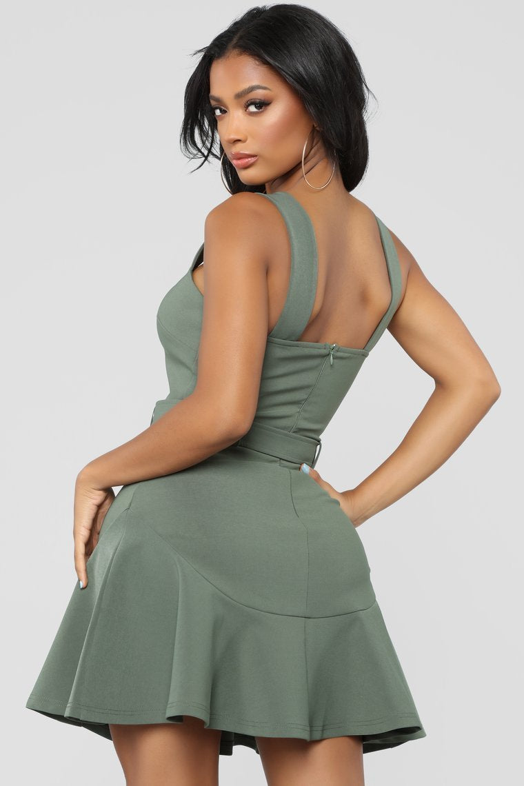 Dressed To Impress Ruffle Dress - Olive