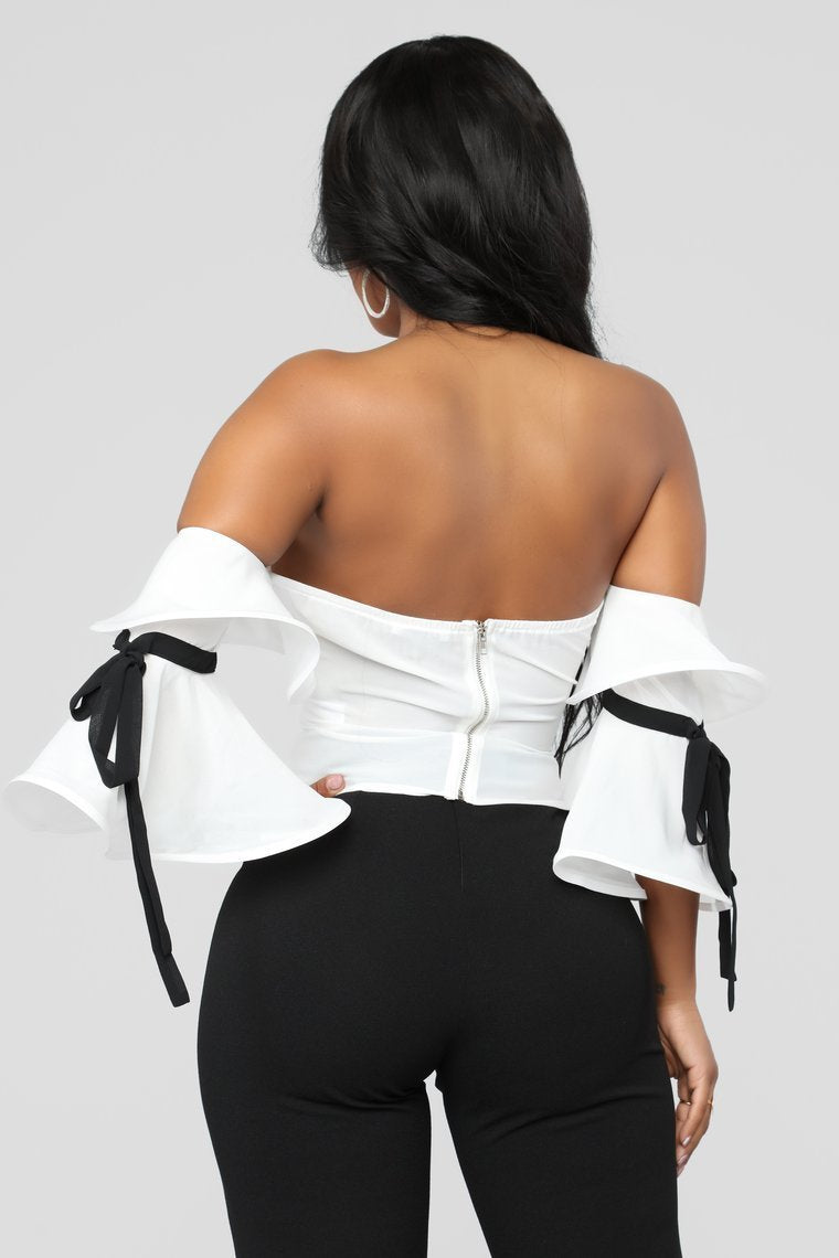 Ruffle Affair Cold Shoulder Top - White