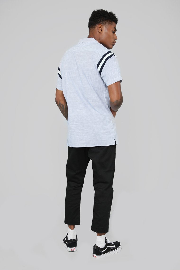 Adam Short Sleeve Woven Top - Navy/White