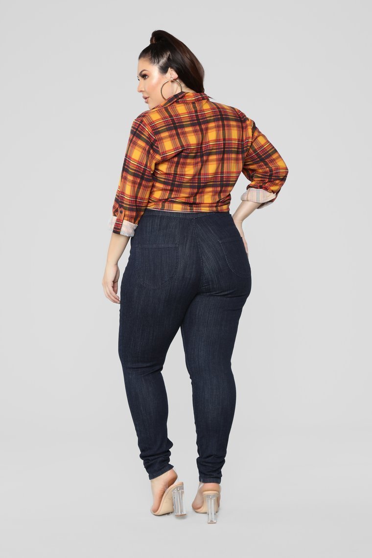 Lounge Lover Front Knot Plaid Top - Mustard/Combo