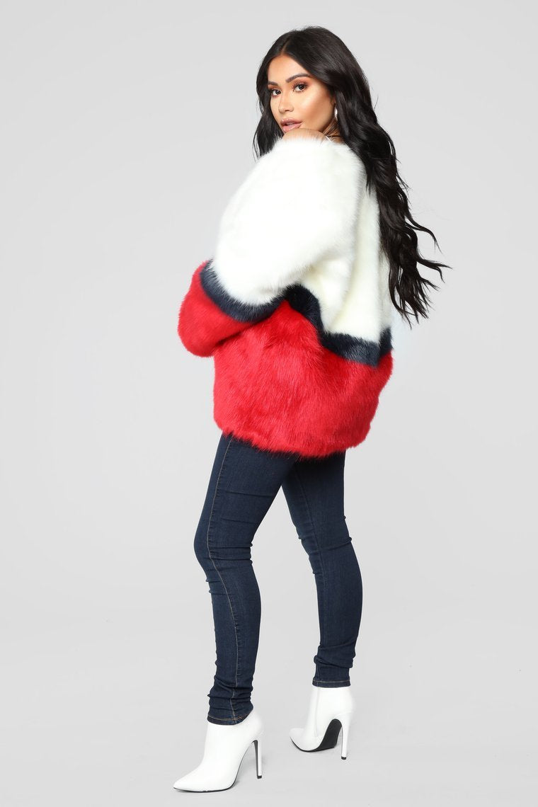 Furgettin' Haters Faux Fur Jacket - Red/Multi