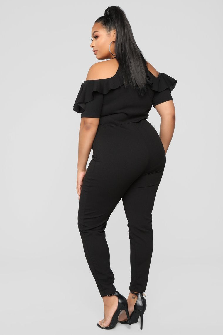 Love Me Now Ruffle Jumpsuit - Black