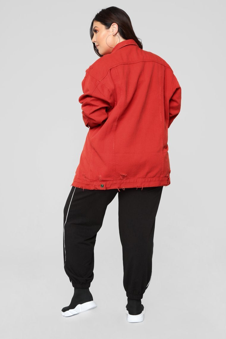 Miss Stressed Denim Jacket - Red Denim