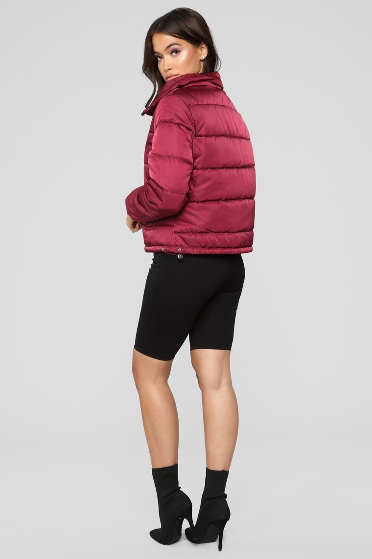 On The Cold Side Puffer Jacket - Burgundy