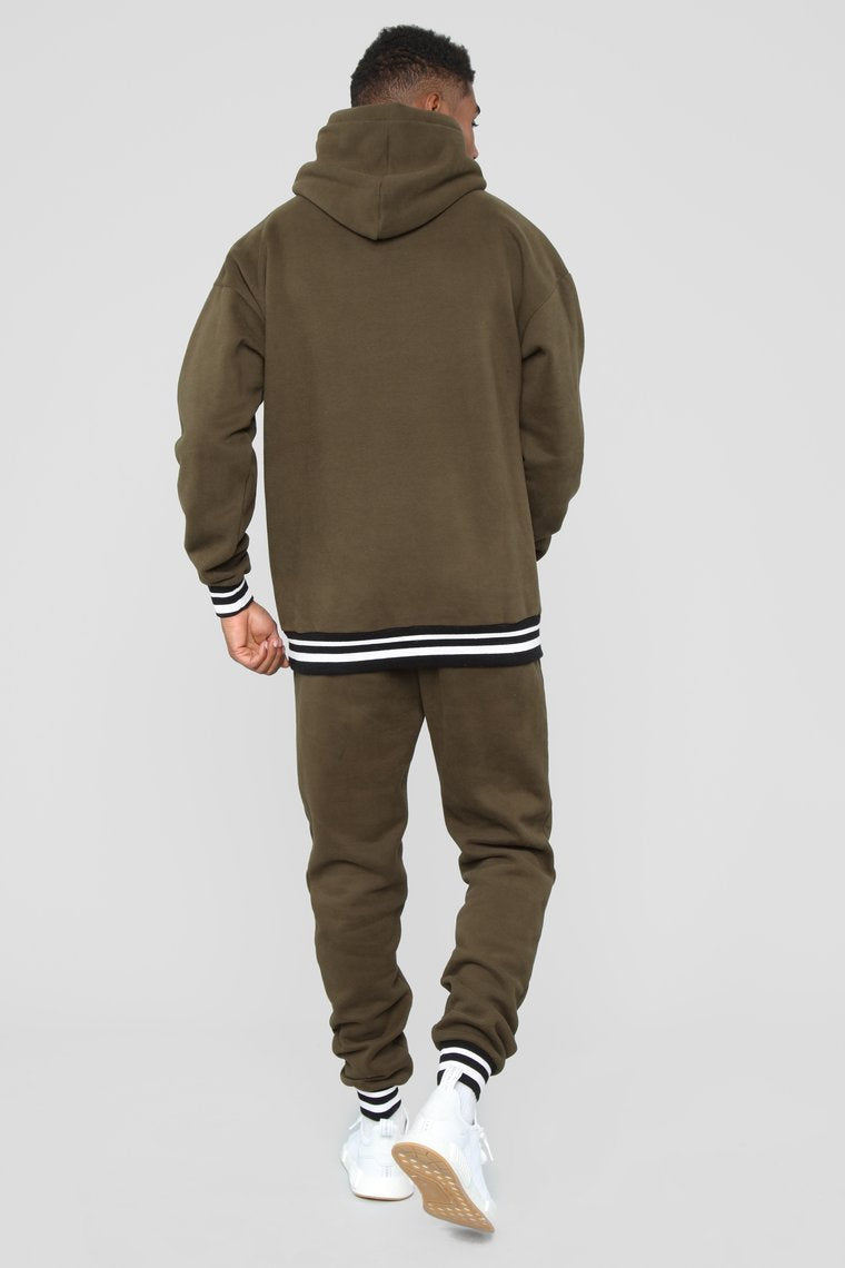 Striped Hem Hoodie - Olive