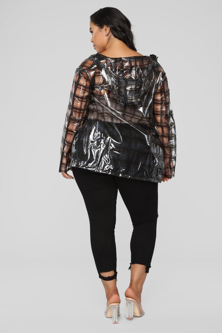 Transparent Plaid Hooded Jacket - Black/Combo