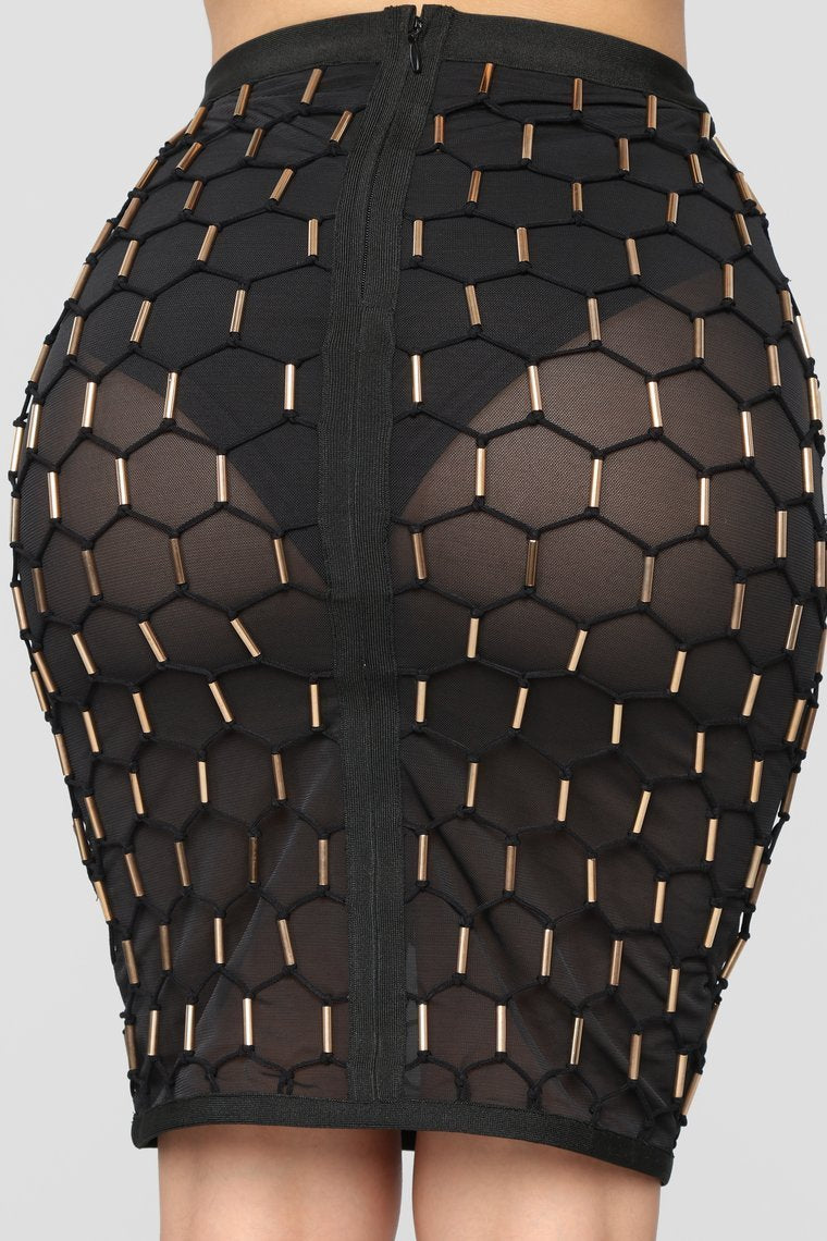 Leaving You Tonight Beaded Skirt - Black