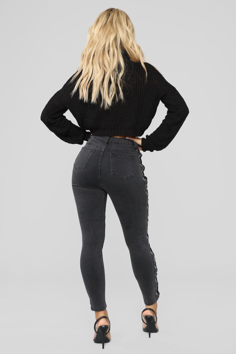 Anything But Basic Lace Up Jeans - Black