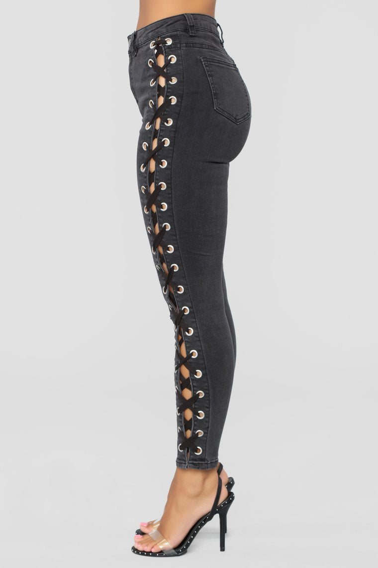 Anything But Basic Lace Up Jeans - Black