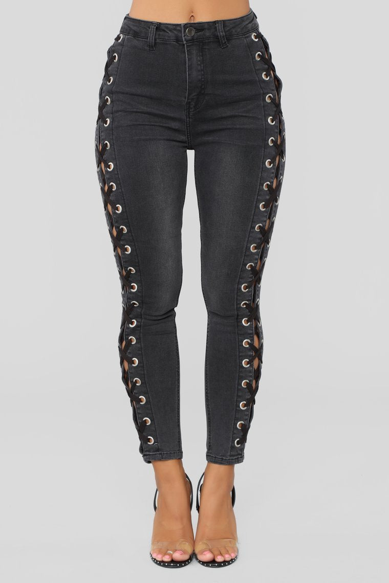 Anything But Basic Lace Up Jeans - Black