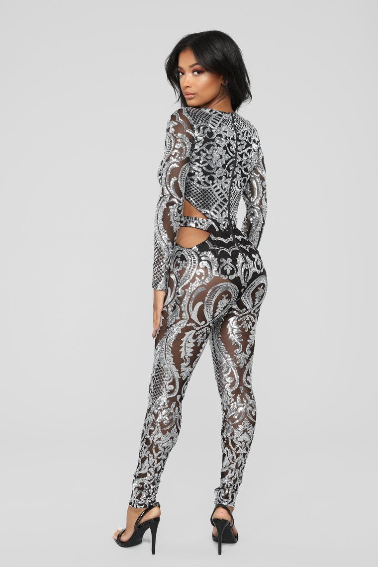 Show Stunna Sequin Jumpsuit - Black/Silver