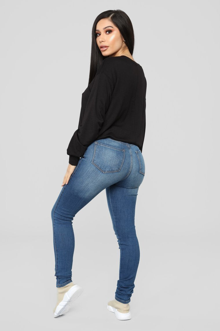 Throw It On Long Sleeve Top - Black