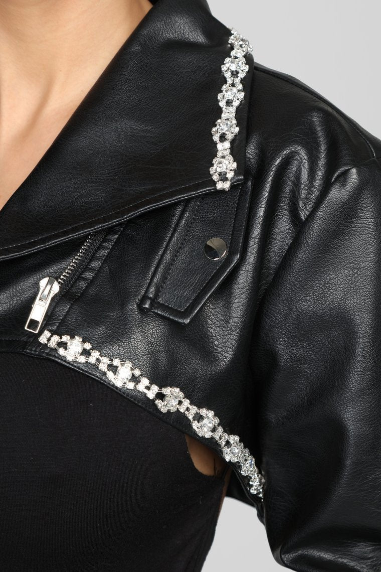 Rhinestone Flair Cropped Jacket - Black