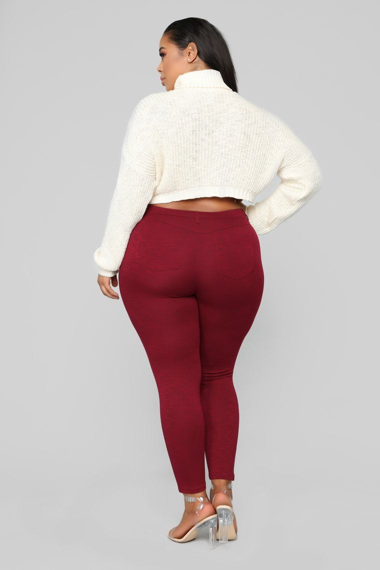 Better Than The Rest Ponte Pants - Burgundy Slub