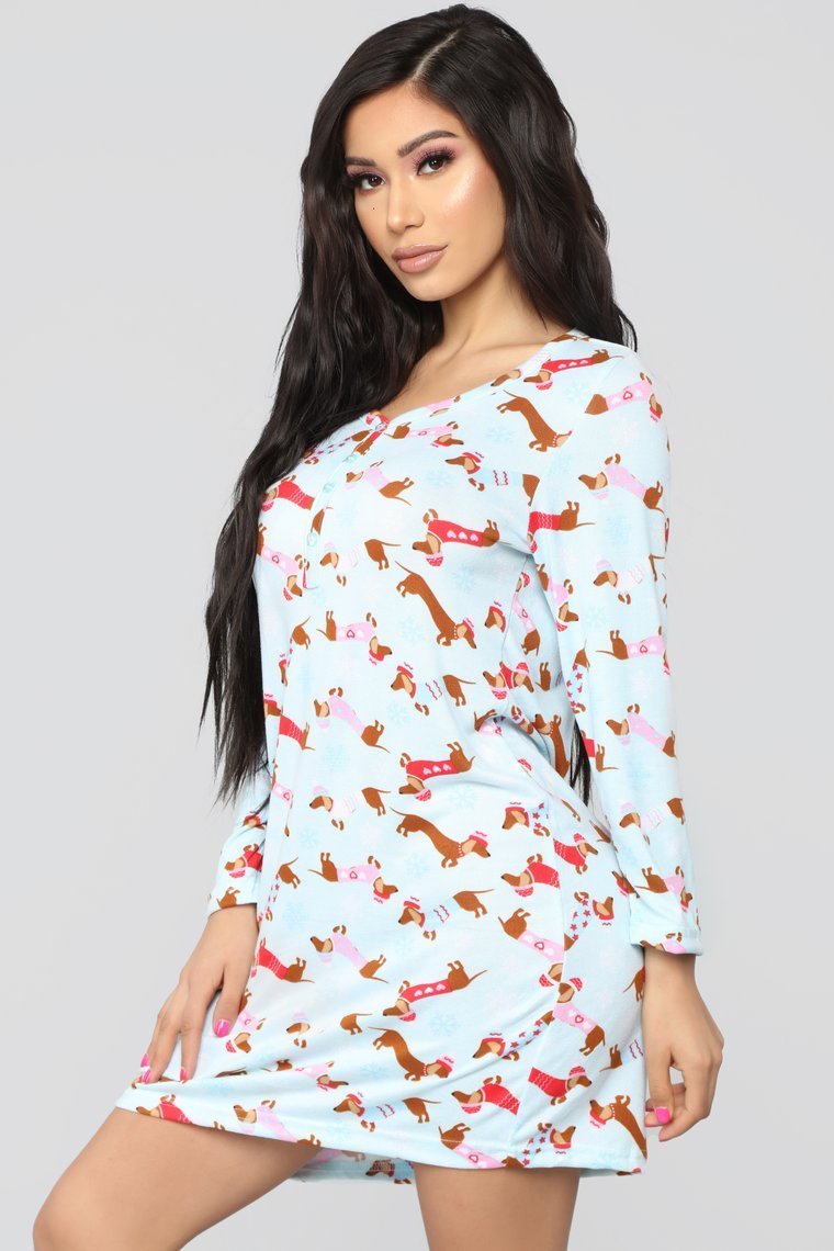 Holiday Tails PJ Dress - Blue/Combo