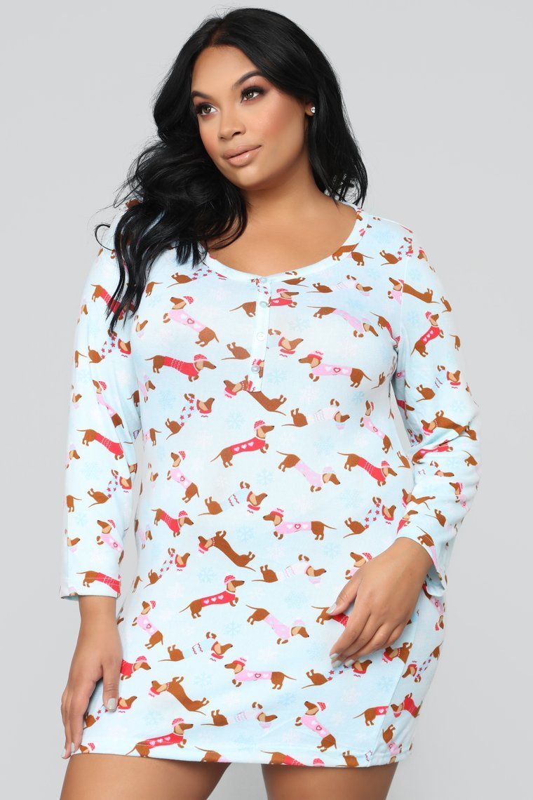 Holiday Tails PJ Dress - Blue/Combo