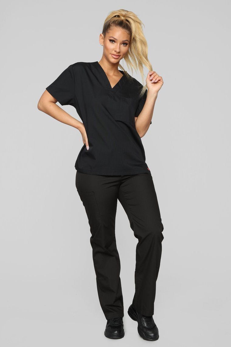 Life Saver V Neck Scrubs Top - Black