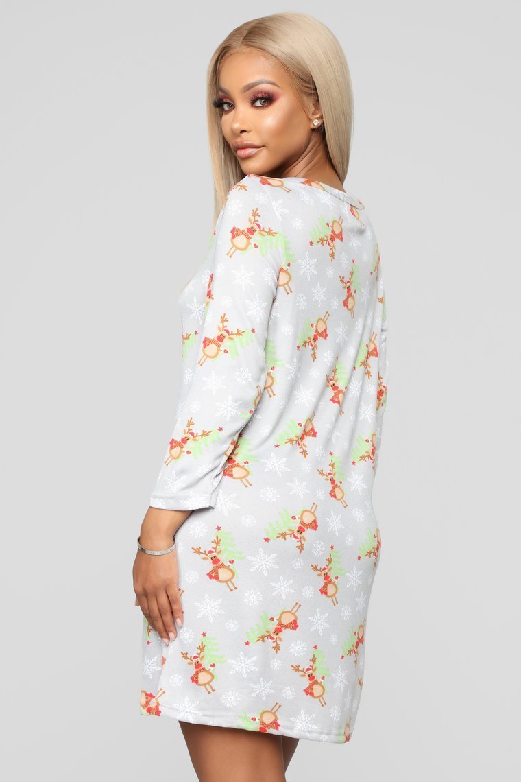 Be My Reindear Pj Dress - Grey