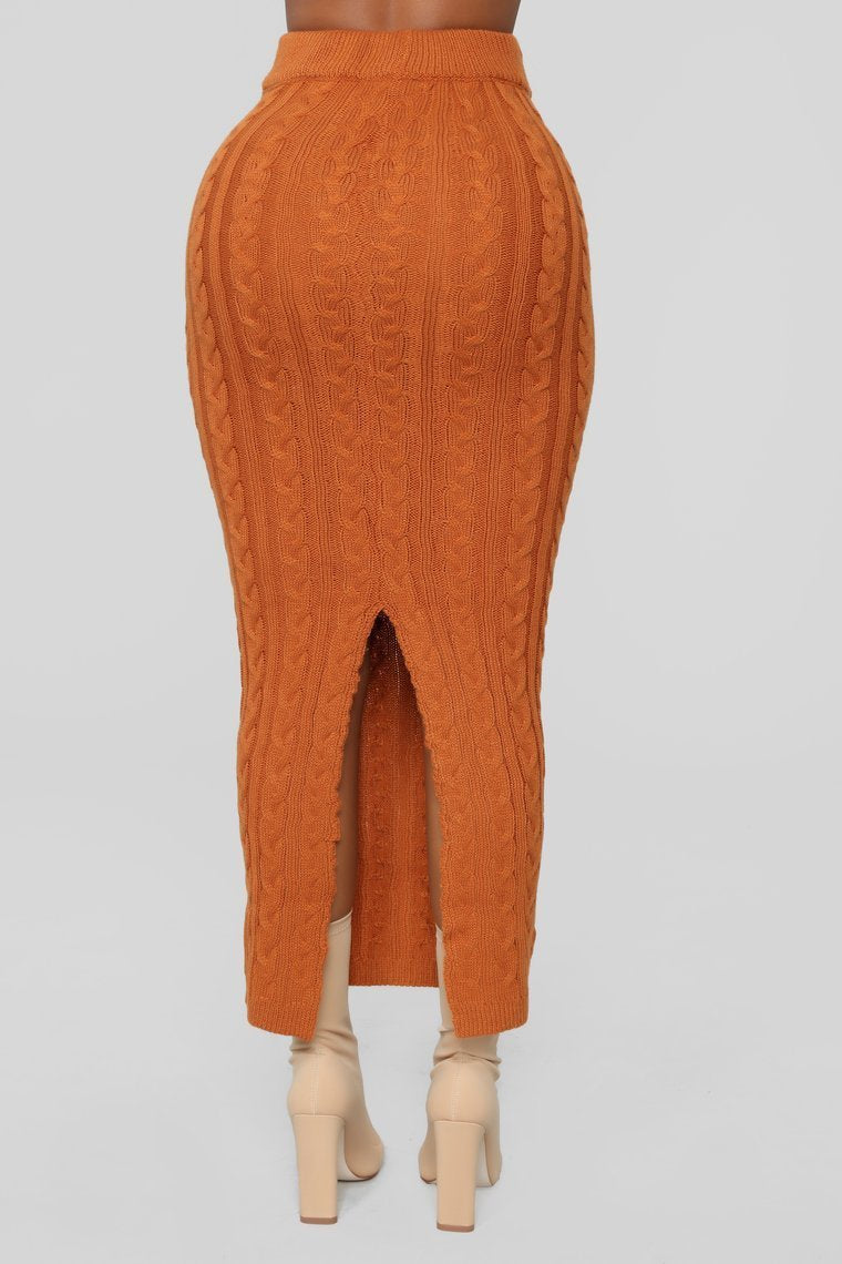 Fit To Knit Skirt Set - Cognac