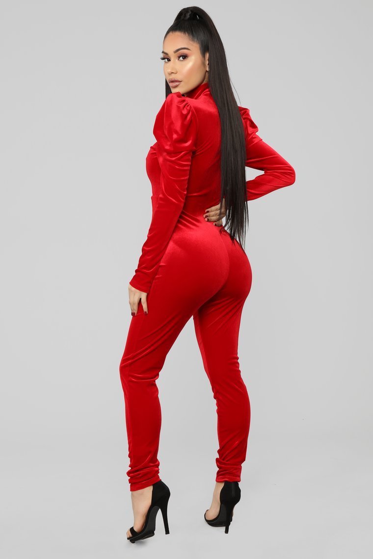 High Standards Velvet Jumpsuit - Red