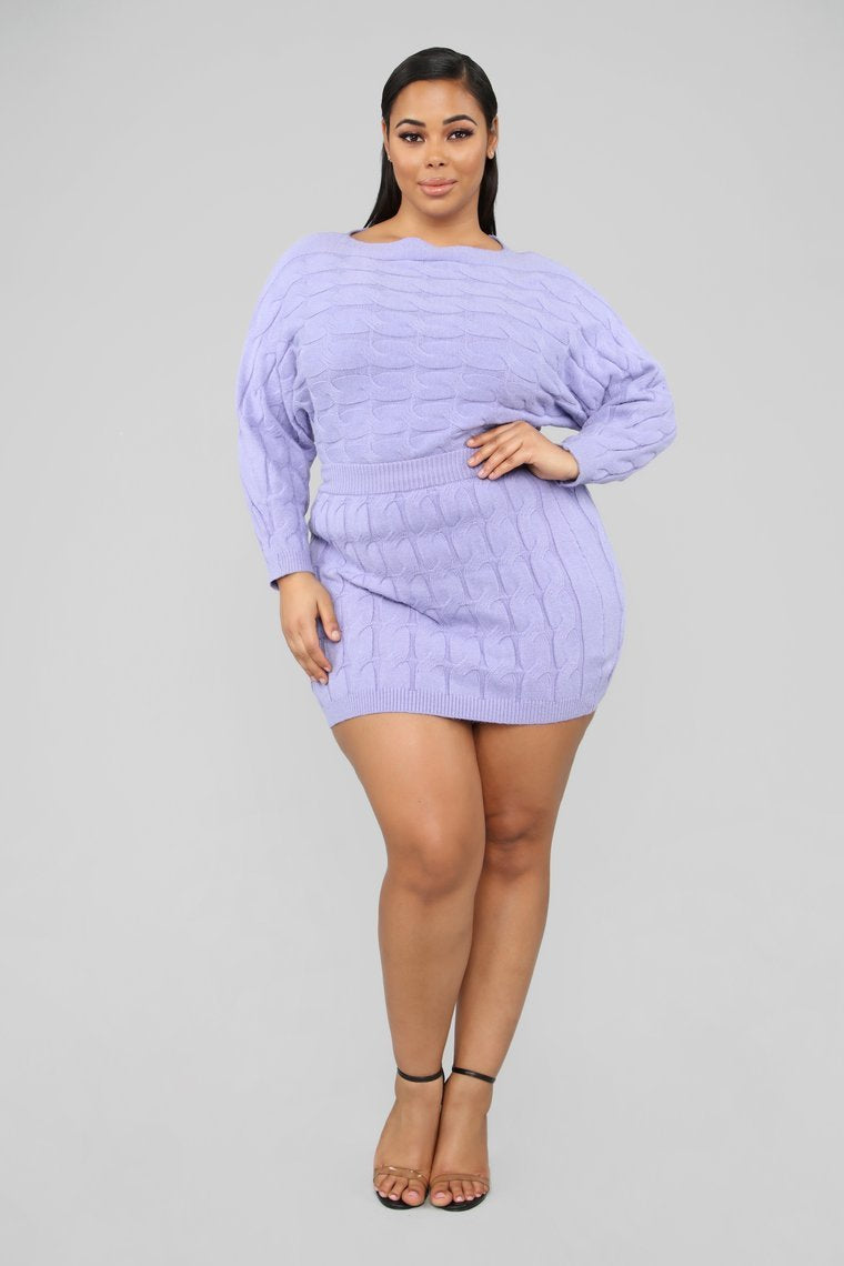 Call You Up Cable Knit Set - Lavender