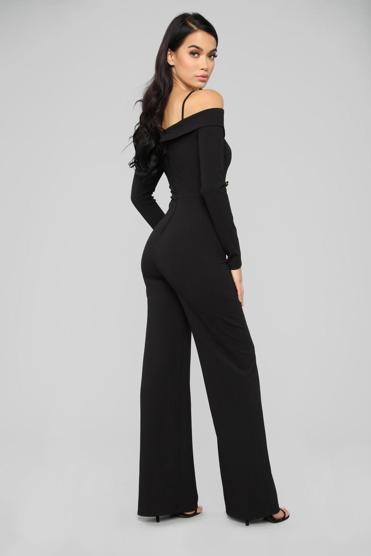 Strictly Business Tuxedo Jumpsuit - Black