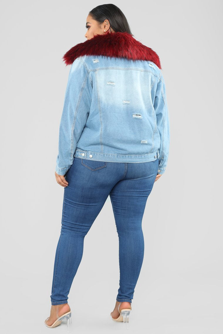 Veste Denim Fourrure Foxy - Denim / Rouge