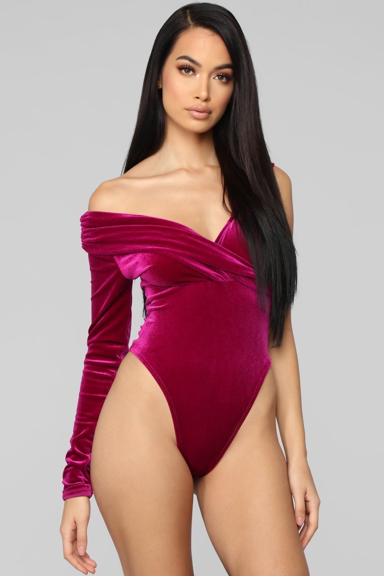 Making Headlines Velvet Bodysuit-Violet
