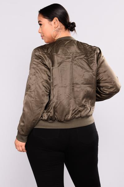 Shay Satin Bomber - Olive