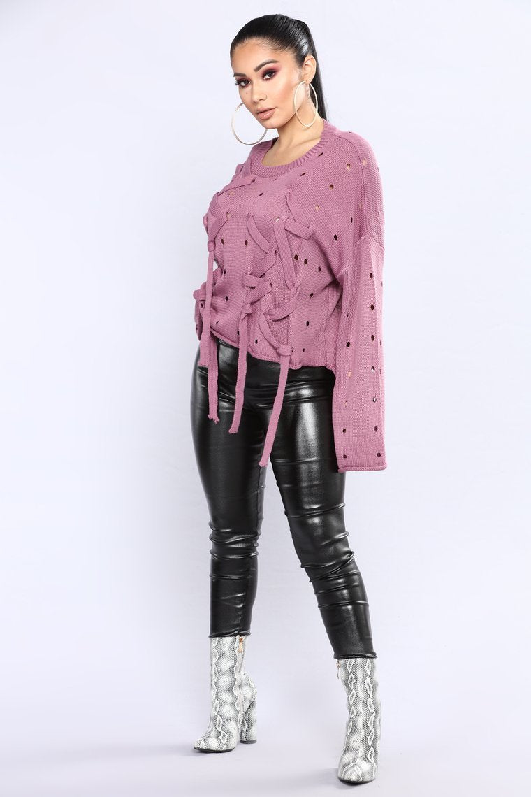 Criss Cross Me Sweater - Mauve