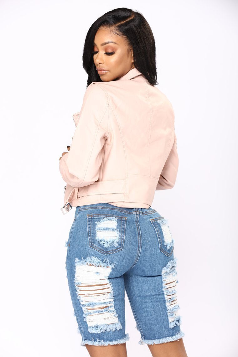 Remind Me Later Faux Leather Jacket - Blush