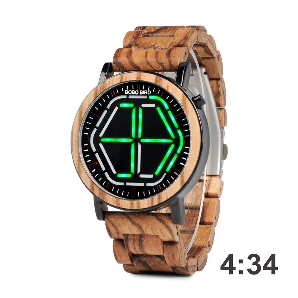 BOBO BIRD Zabra bois coloré LED cadran montre-bracelet essai longue ligne procès Lorem Ipsım Ik Bık