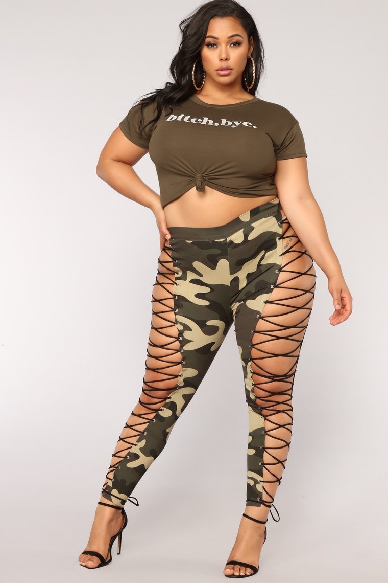 Up To Your Imagination Lace Up Camo Pants - Olive