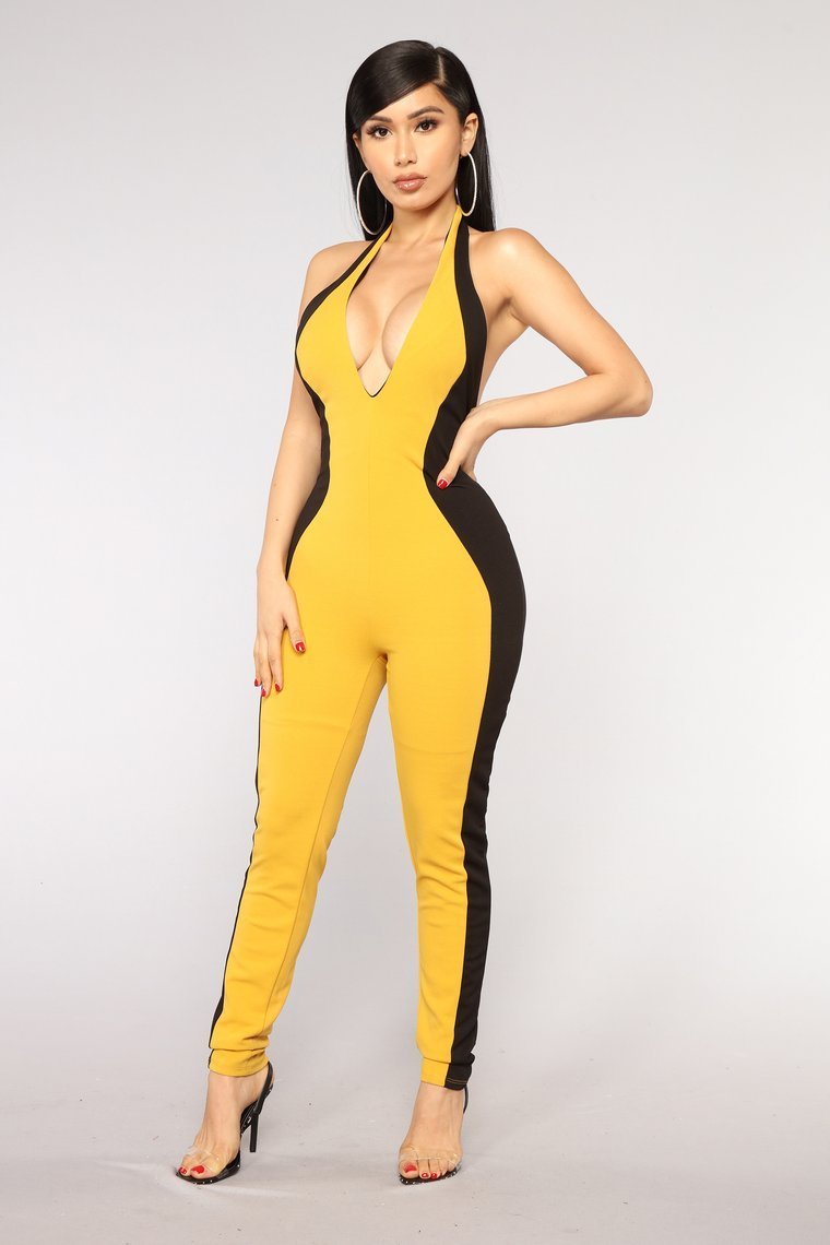 Speed Limit Colorblock Jumpsuit - Mustard/Black