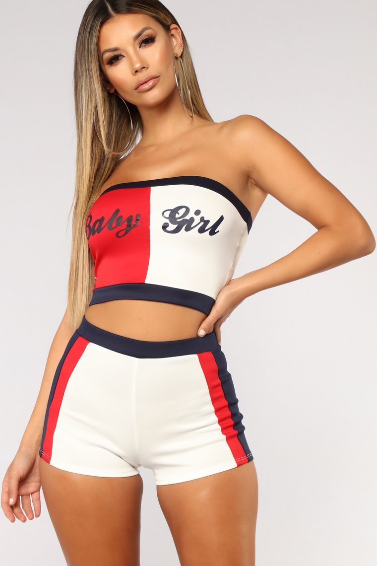 Ensemble short Not Your Baby Girl - Rouge / Blanc