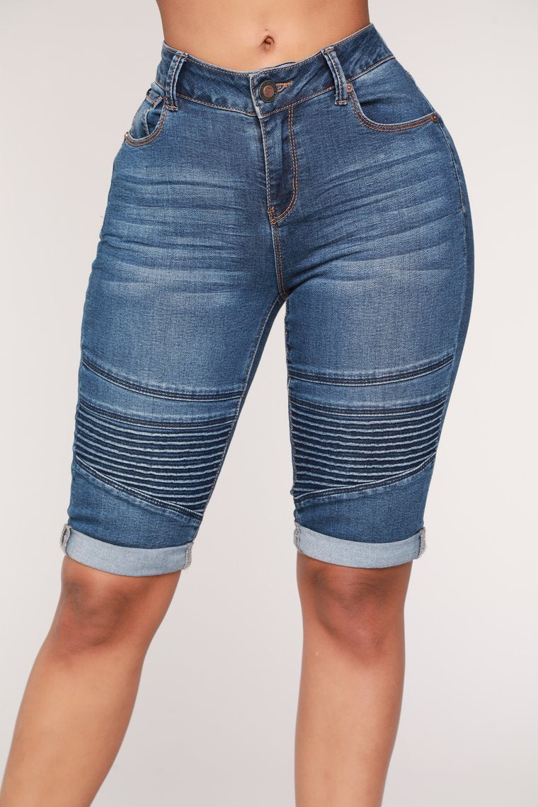 Drifter Moto Bermuda Shorts - Medium Blue Wash