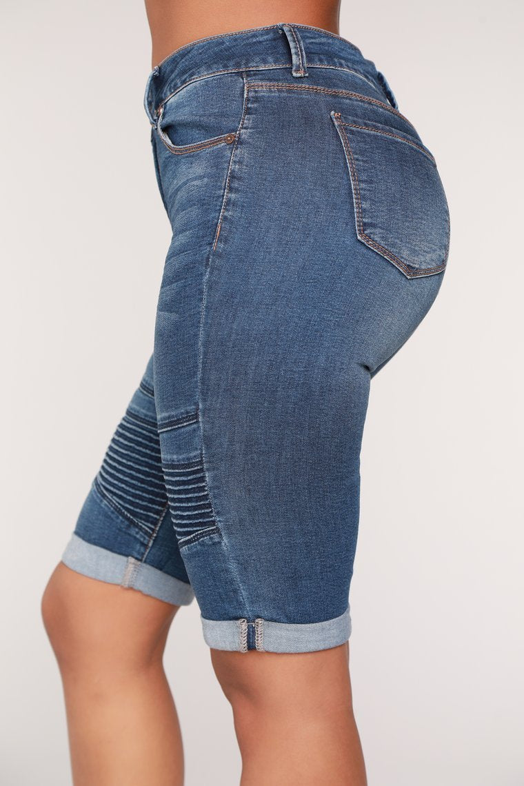 Drifter Moto Bermuda Shorts - Medium Blue Wash