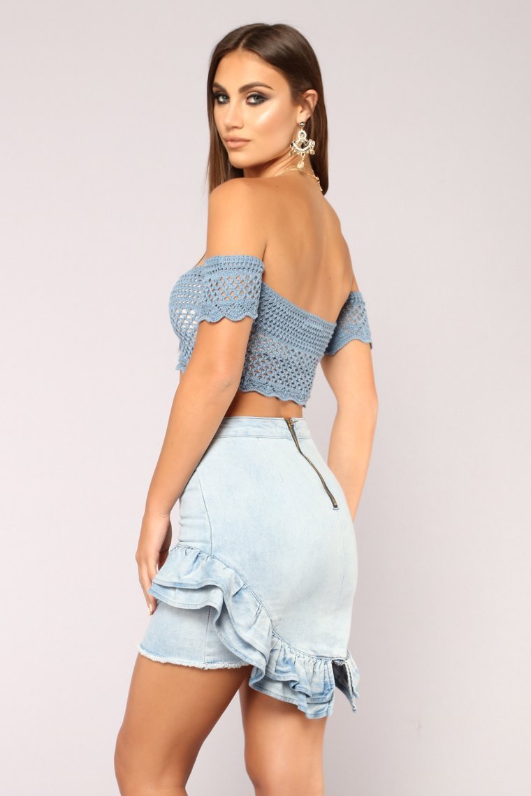 Here To Stay Crochet Top - Blue