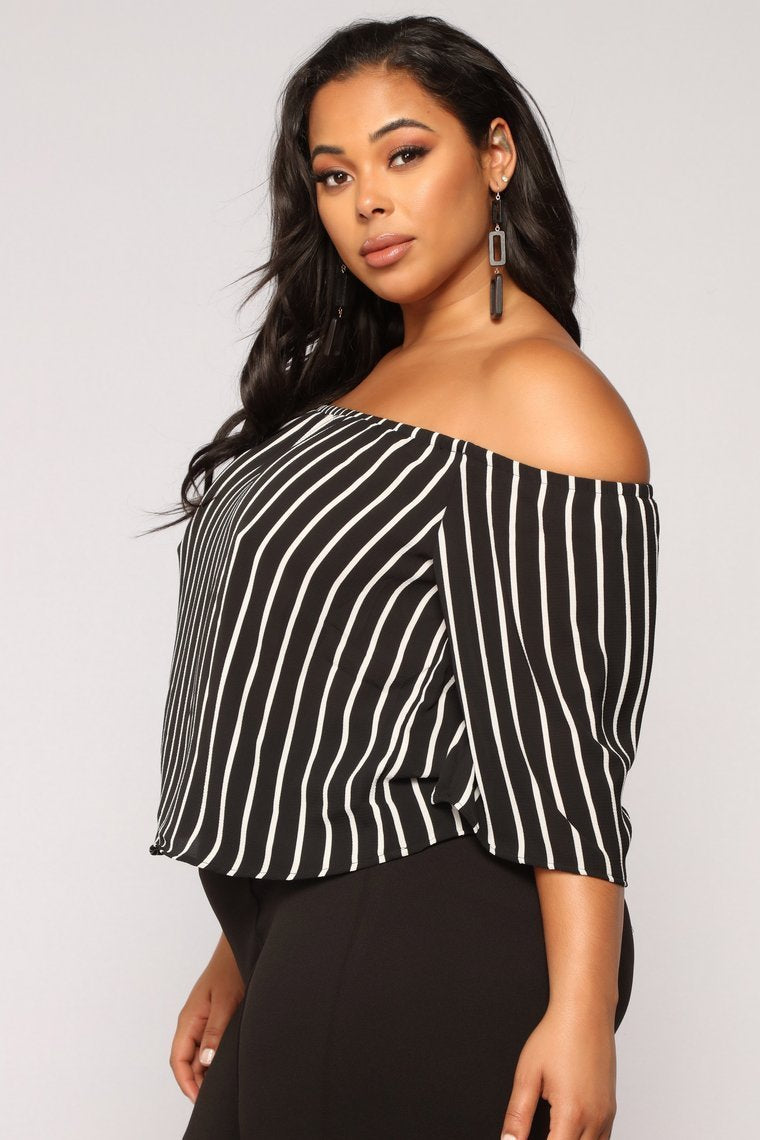 Edyth Off Shoulder Top - Black/White