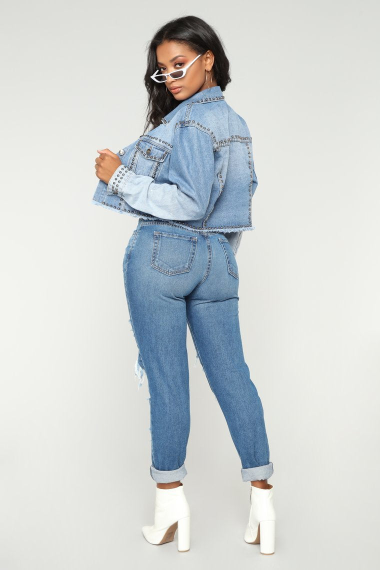 Hey Stud Denim Jacket - Medium Wash