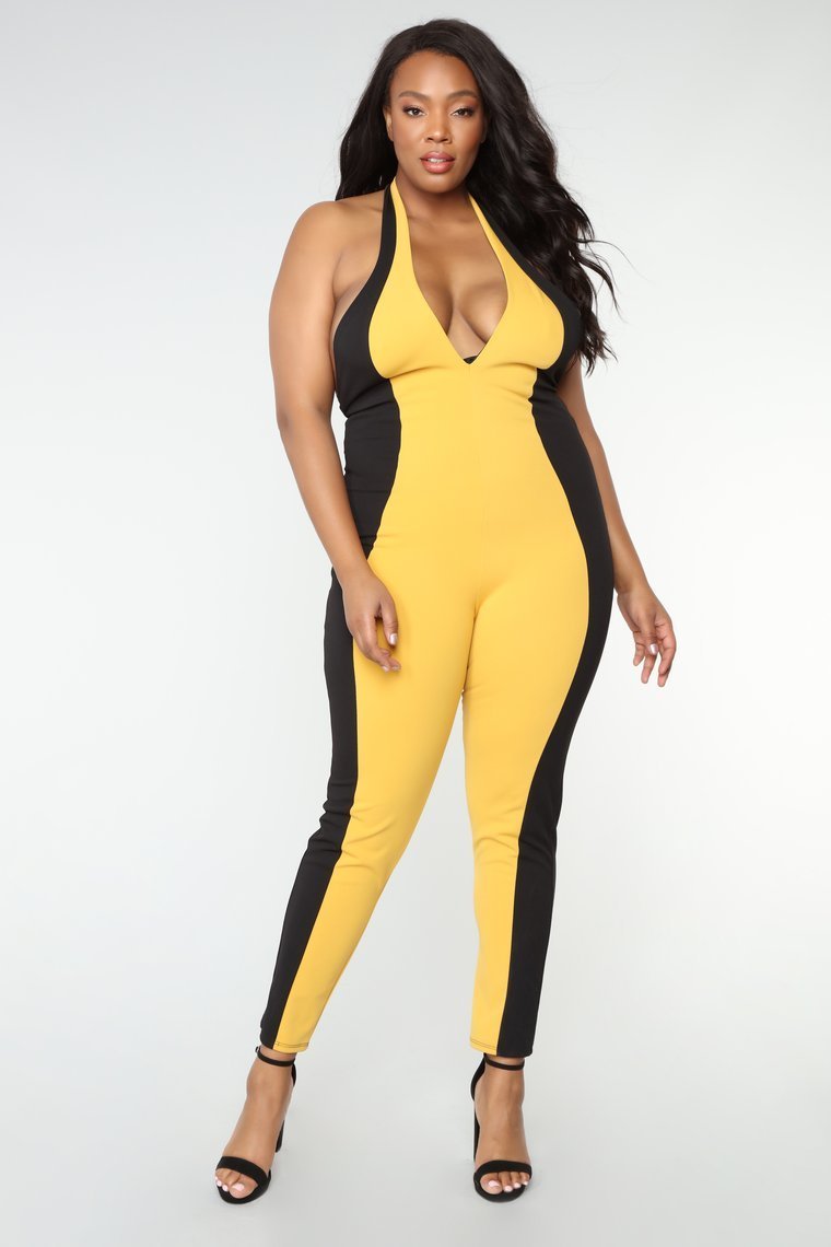 Speed Limit Colorblock Jumpsuit - Mustard/Black