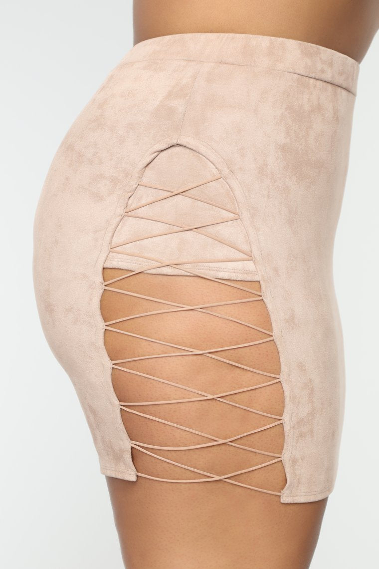 Dree Lace Up Mini Skirt - Taupe