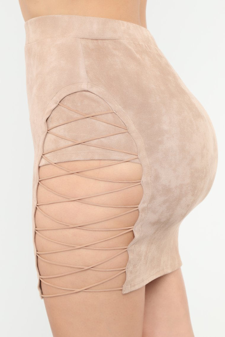 Dree Lace Up Mini Skirt - Taupe