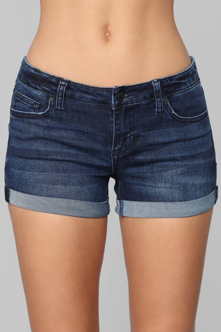 What's My Name Again Mid Rise Shorts - Dark Denim