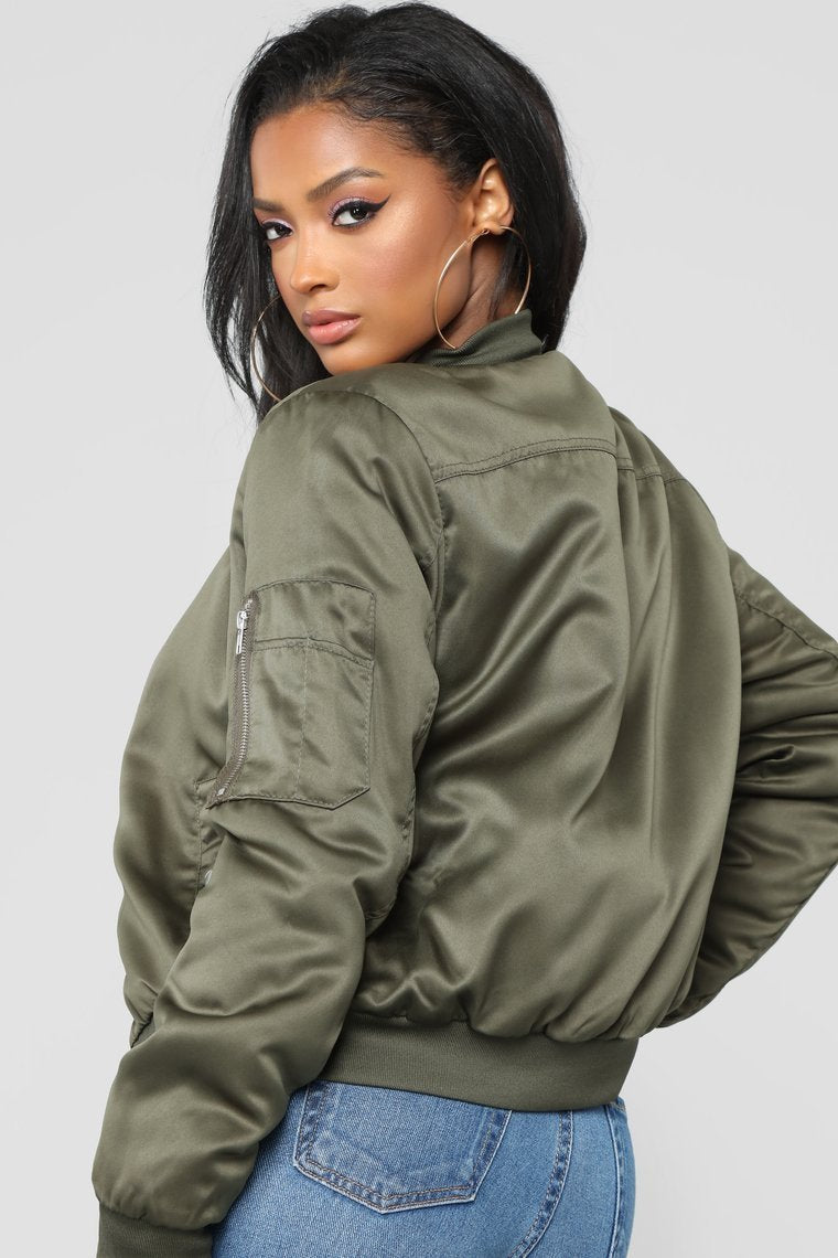Shay Satin Bomber - Olive