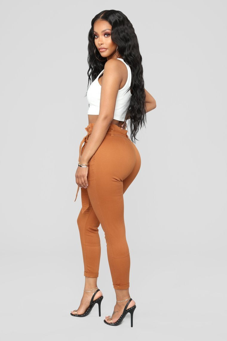Here's The News High Rise Pants - Cognac