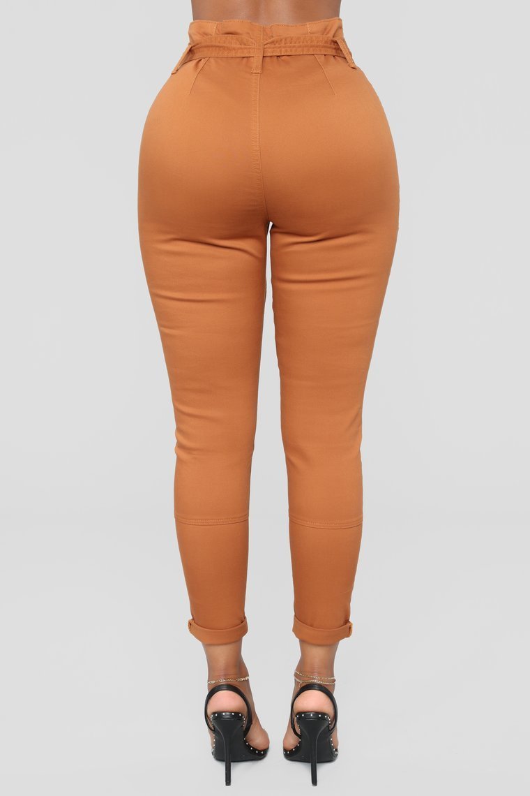 Here's The News High Rise Pants - Cognac