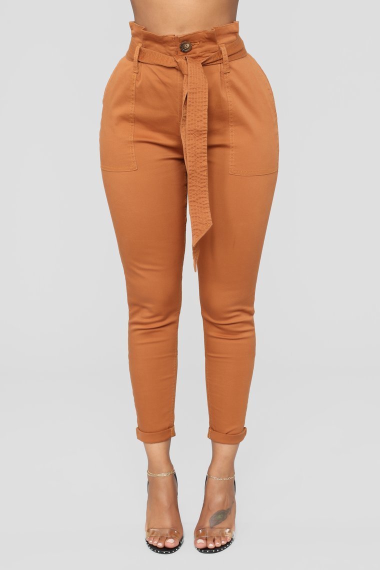 Here's The News High Rise Pants - Cognac
